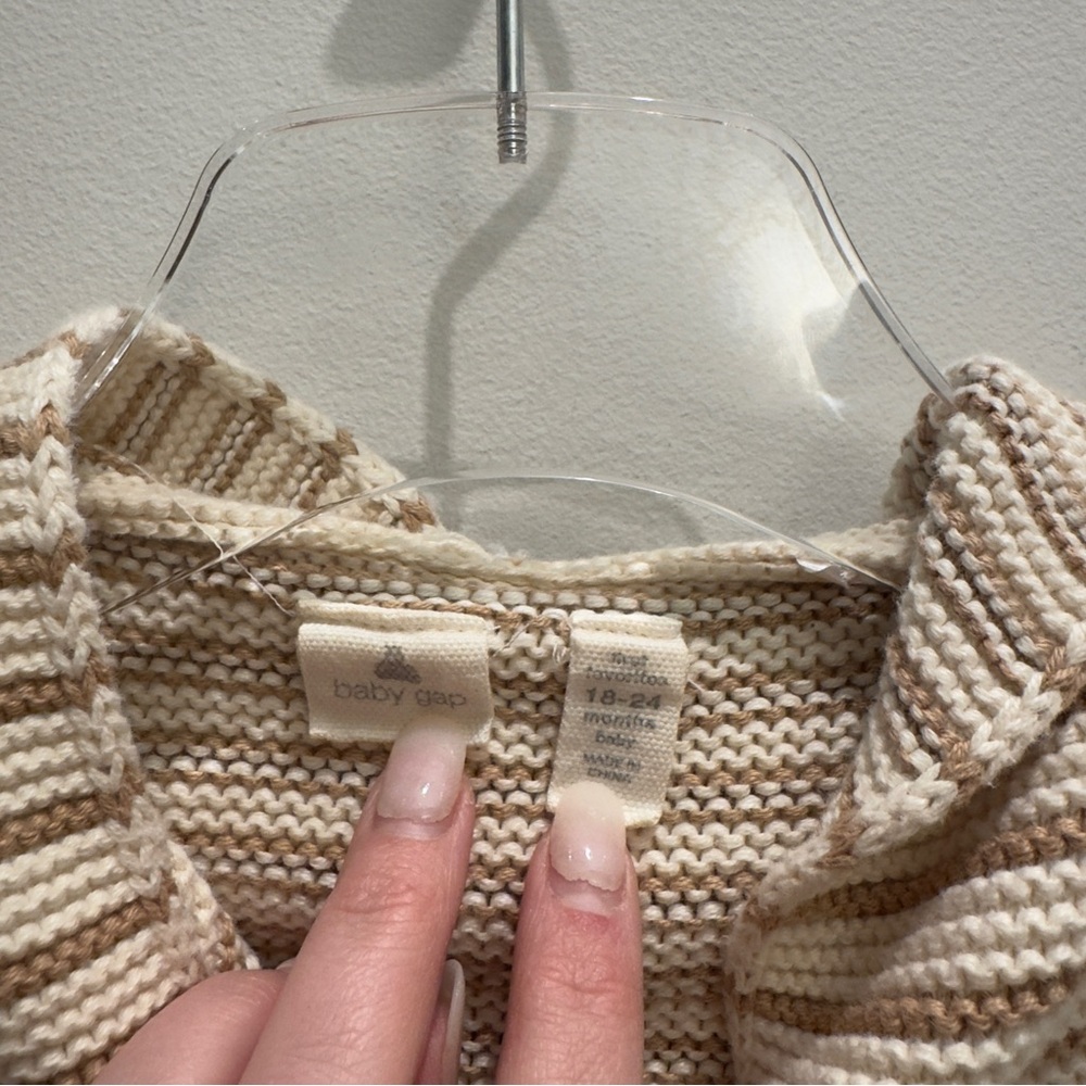 Baby Gap Oatmeal Stripe Teddy Bear Hooded Sweater Jacket 18-24 Months - Picture 3 of 8